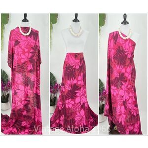 Pink/Maroon Tropical Floral Hawaiian MAXI SARONG Kīkepa Pareo Beach Wrap Skirt